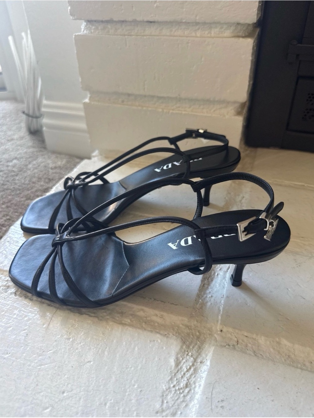 Brand new!! Prada Black Leather Strappy Kitten Heel Sandals 37 - Picture 3 of 4